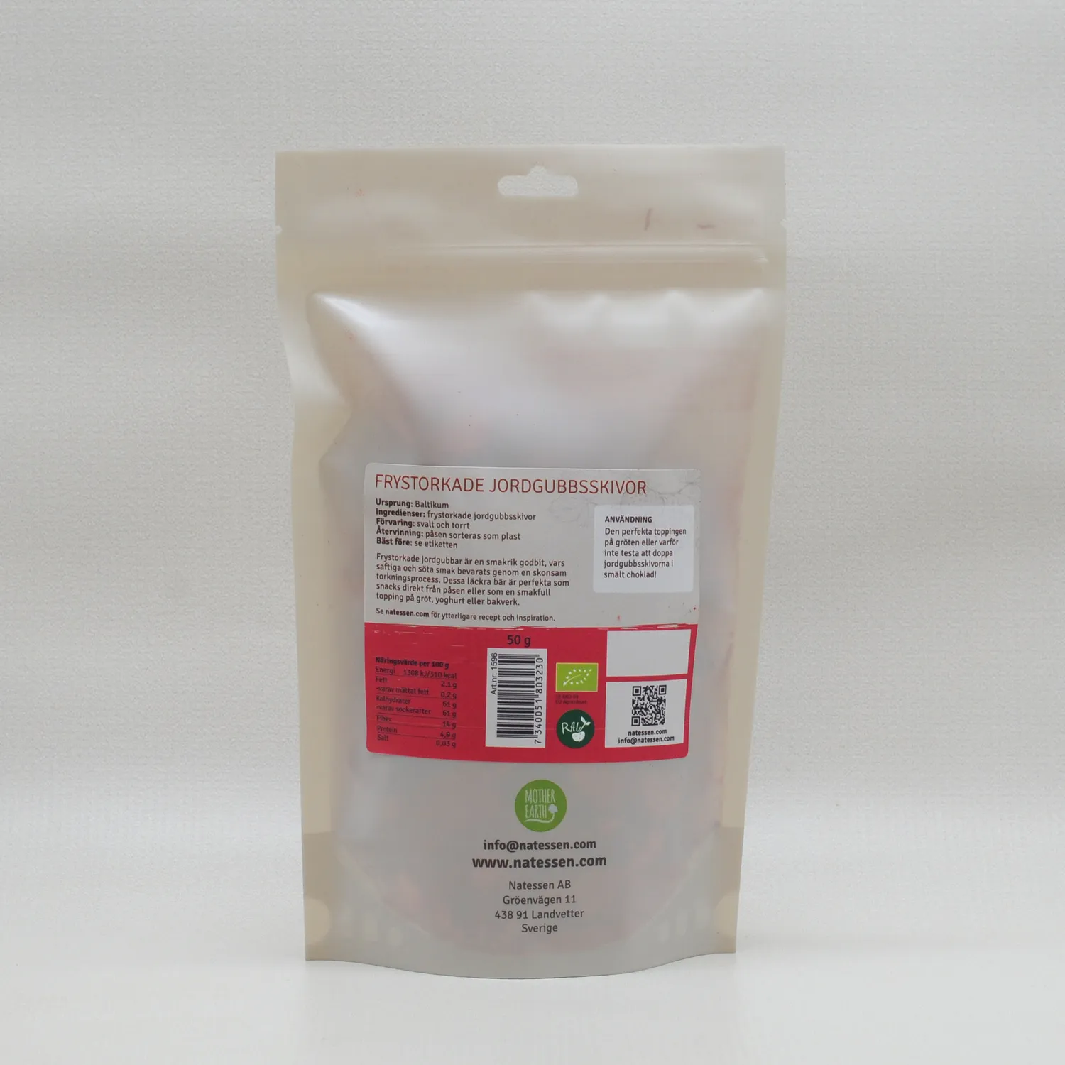 Natessen Mother Earth frysetørkede jordbærskiver 50 g rå