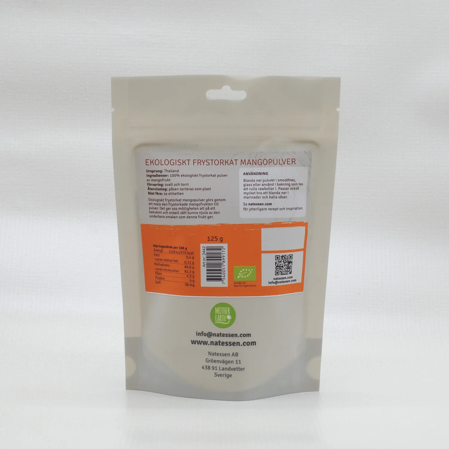 Natessen Mother Earth mangopulver 125 g frysetørket søt