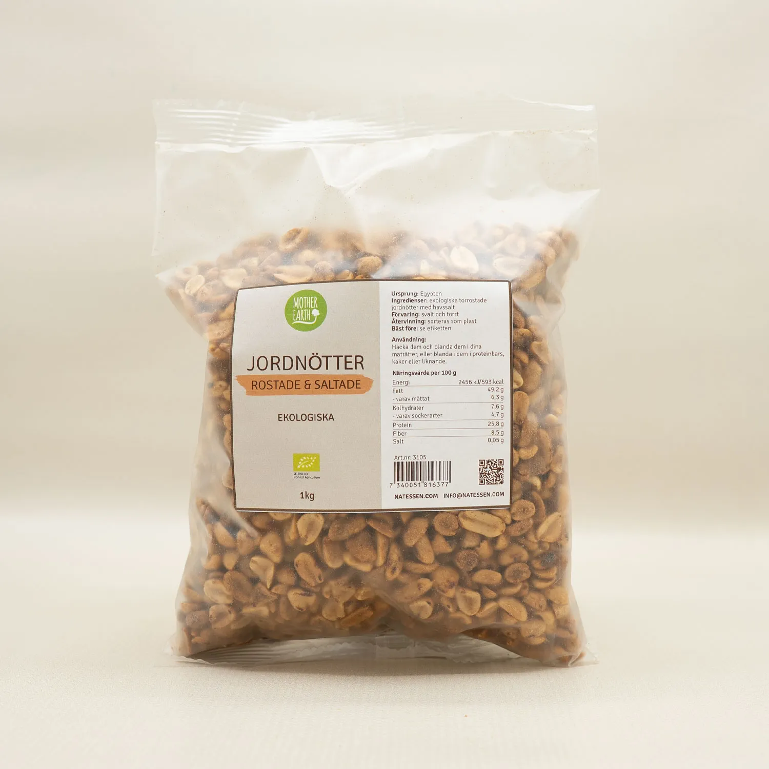 Natessen Mother Earth peanøtter ristet saltet øko salt
