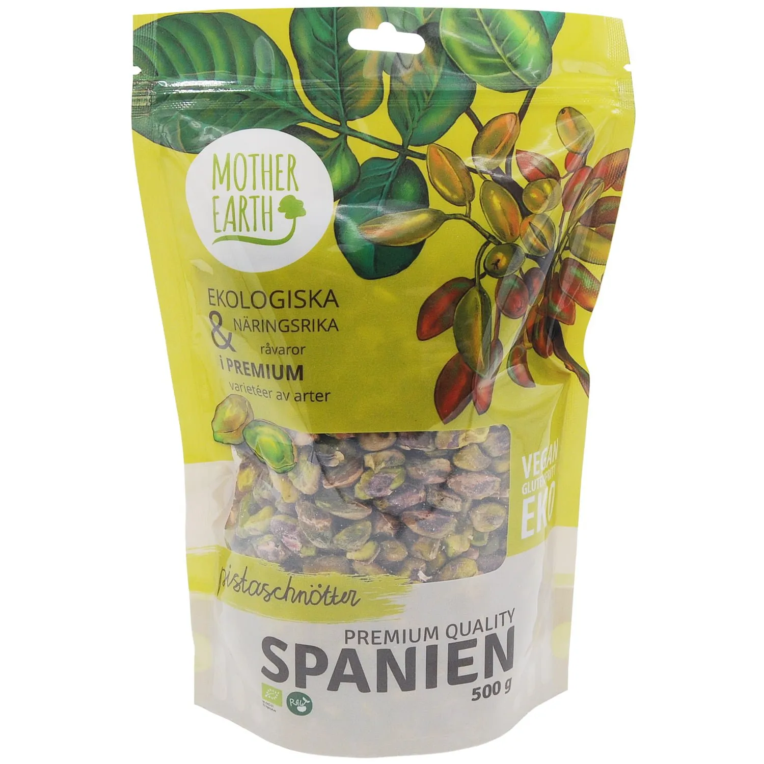 Mother Earth Pistasjnøtter 500 g rå økologisk premium