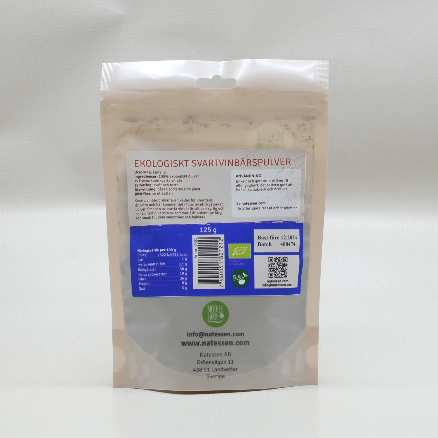 Natessen Mother Earth solbærpulver nordisk EKO 125 g