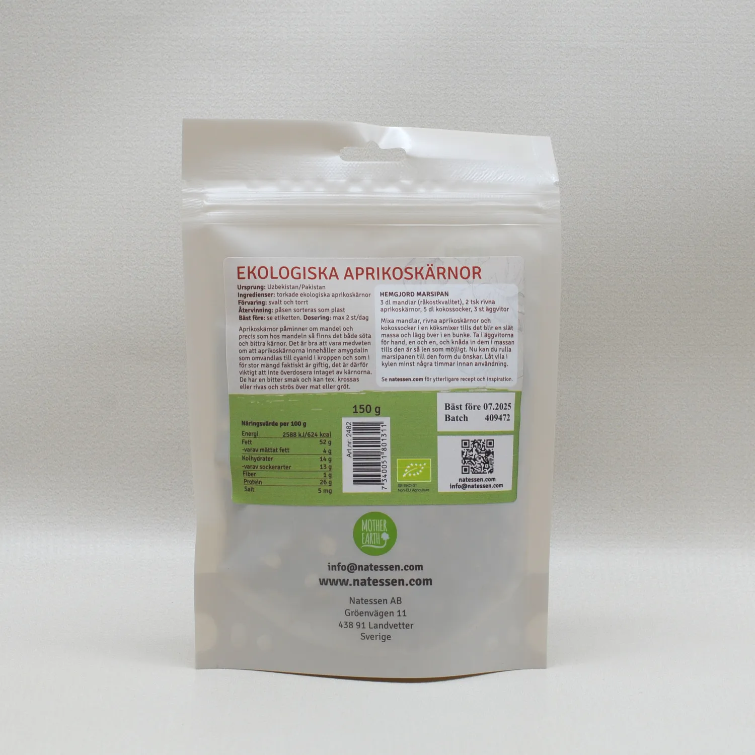 Natessen Mother Earth bitre aprikoskjerner øko 150 g