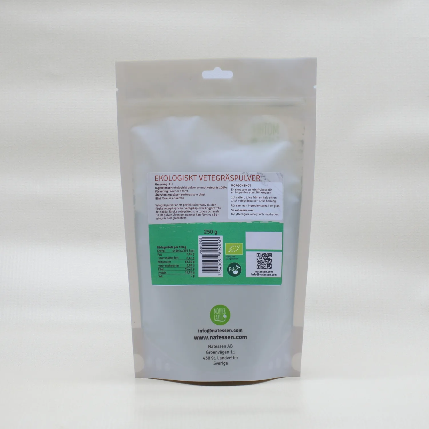 Natessen Mother Earth hvetegresspulver raw økologisk 250 g