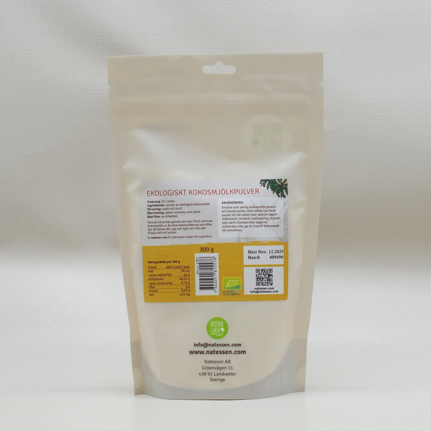 Natessen Mother Earth kokosmelk pulver 300 g økologisk