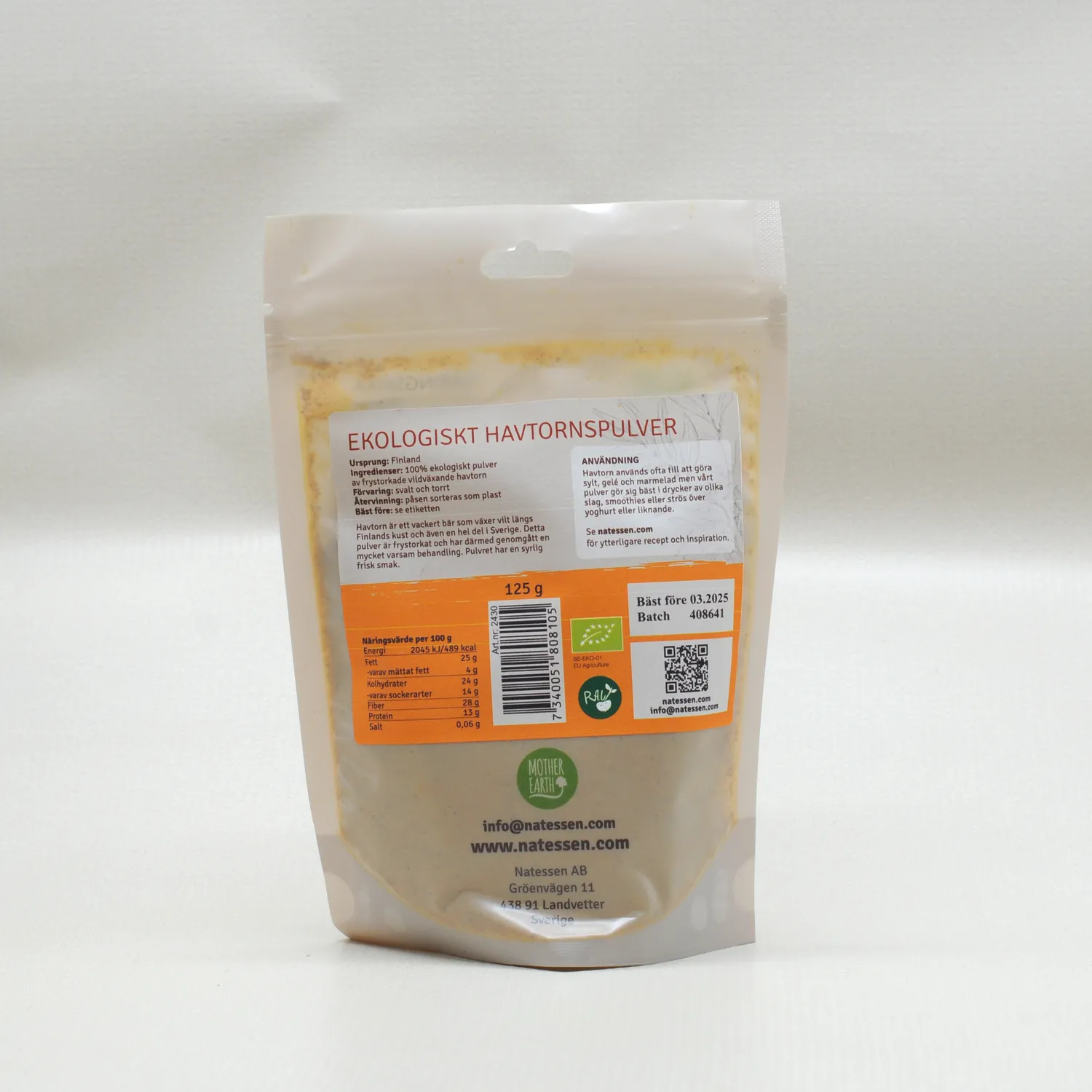 Natessen Mother Earth havtornpulver nordisk øko 125 g