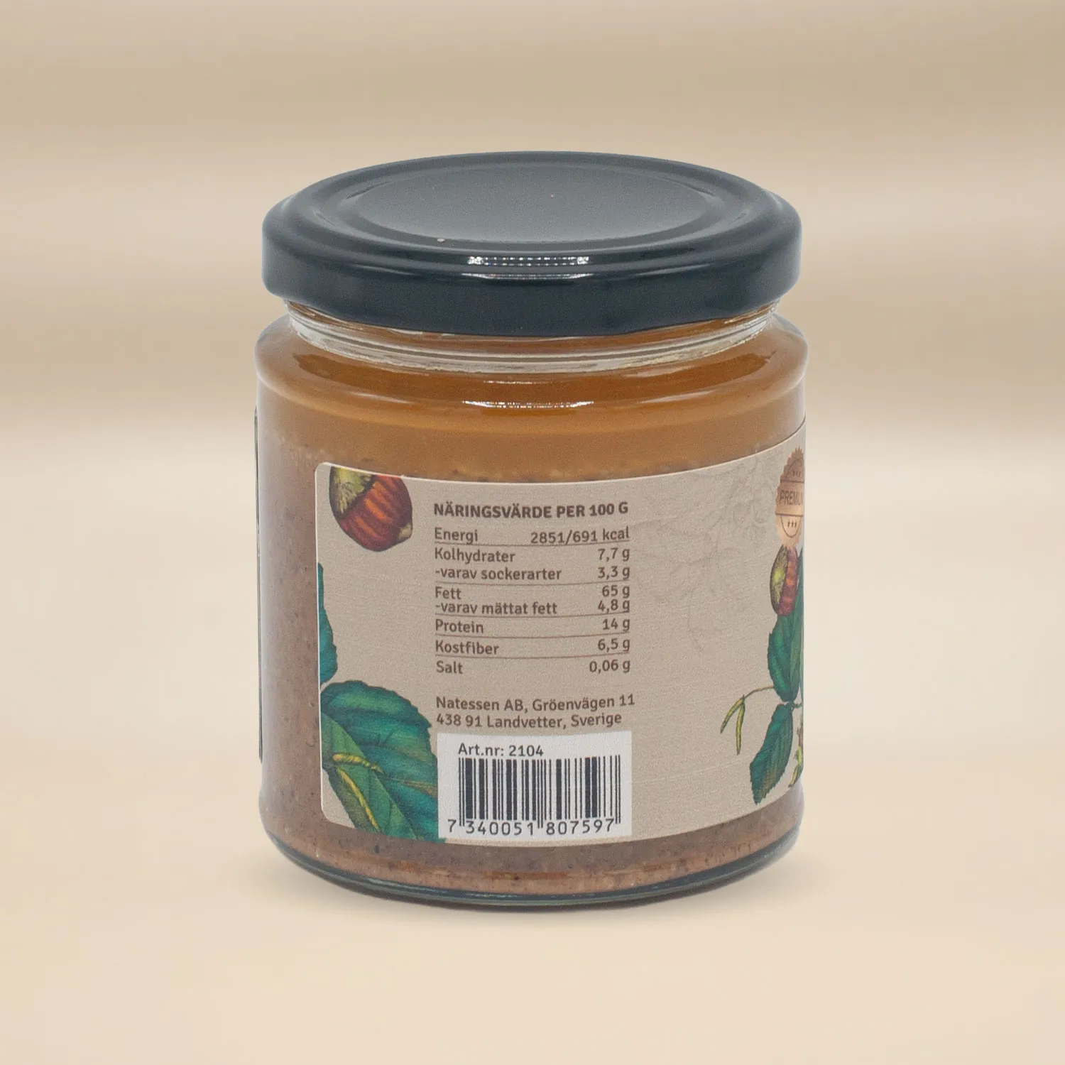 Natessen Mother Earth Premium hasselnøttsmør 210g crunchy