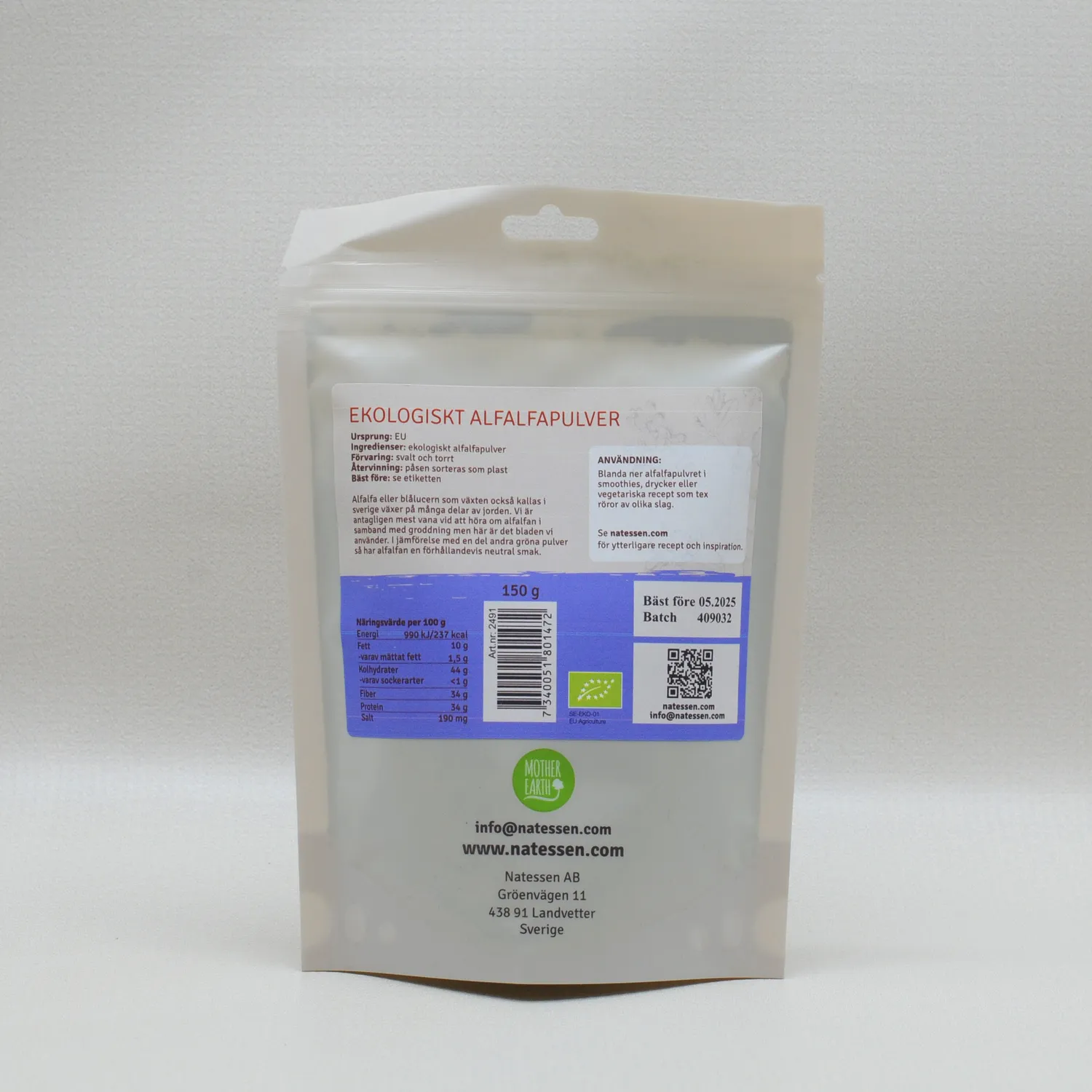 Natessen Mother Earth Alfalfapulver EKO pulver 150 g mild