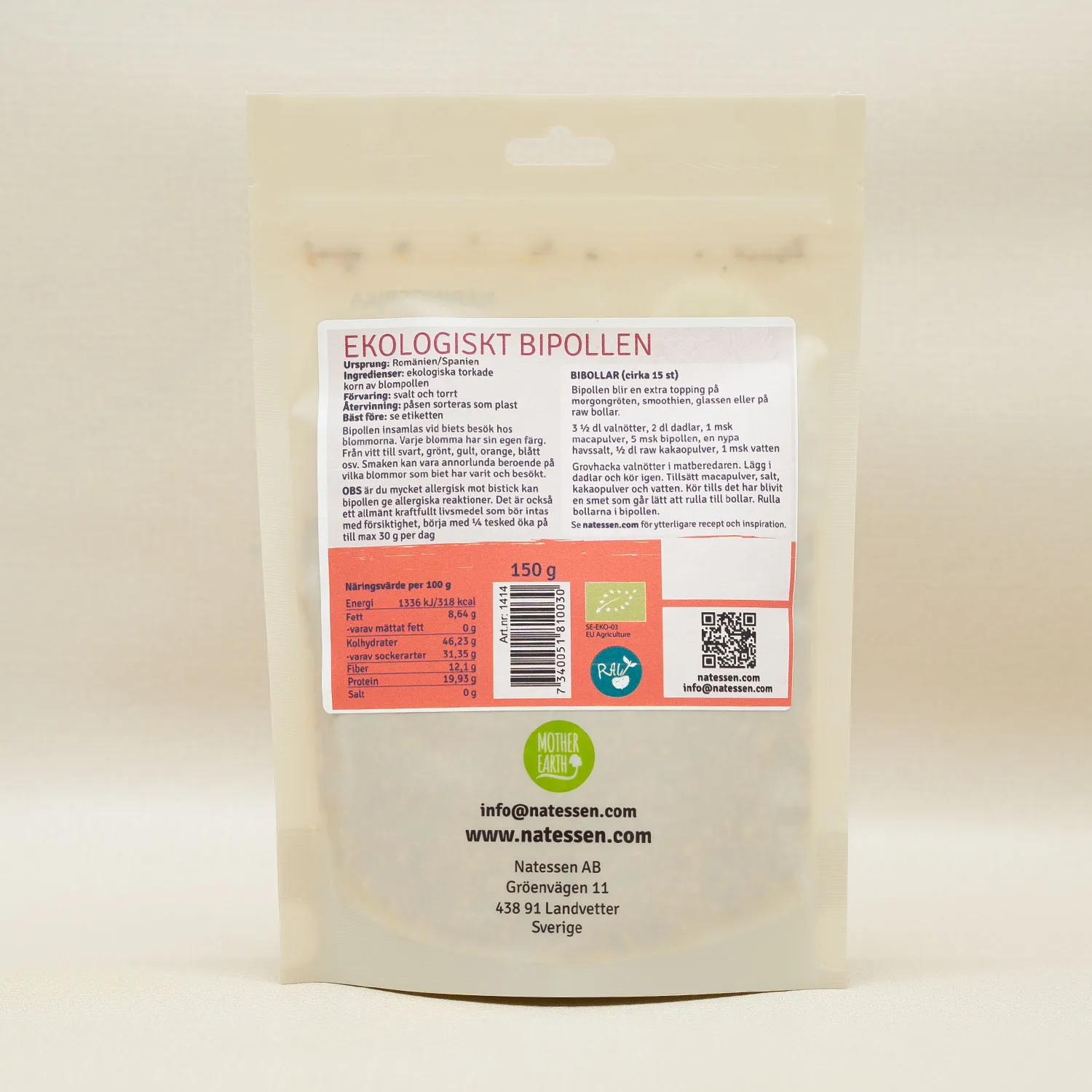 Natessen Mother Earth bipollen 150 g rå økologisk