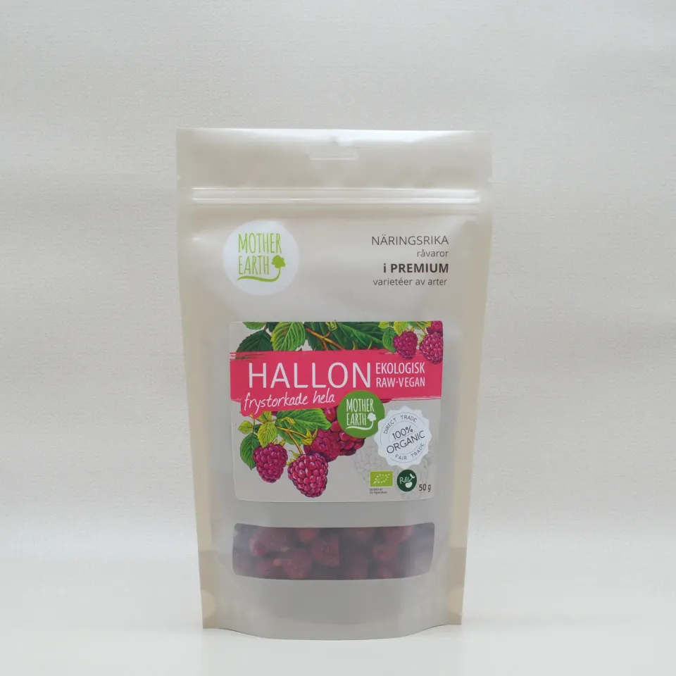 Natessen Mother Earth bringebær frysetørkede 50 g raw øko