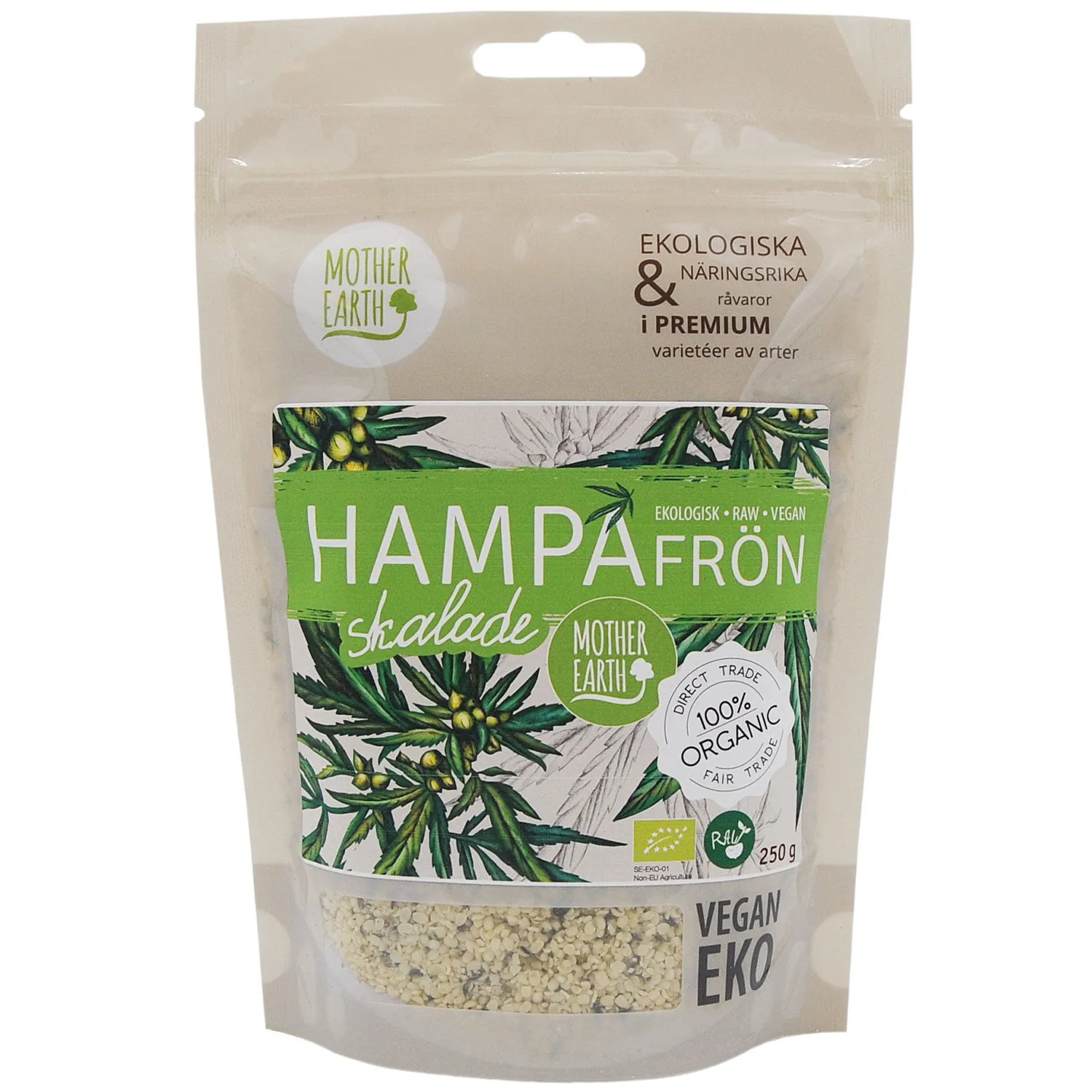 Mother Earth Premium hampfrø skrellet 250 g økologisk