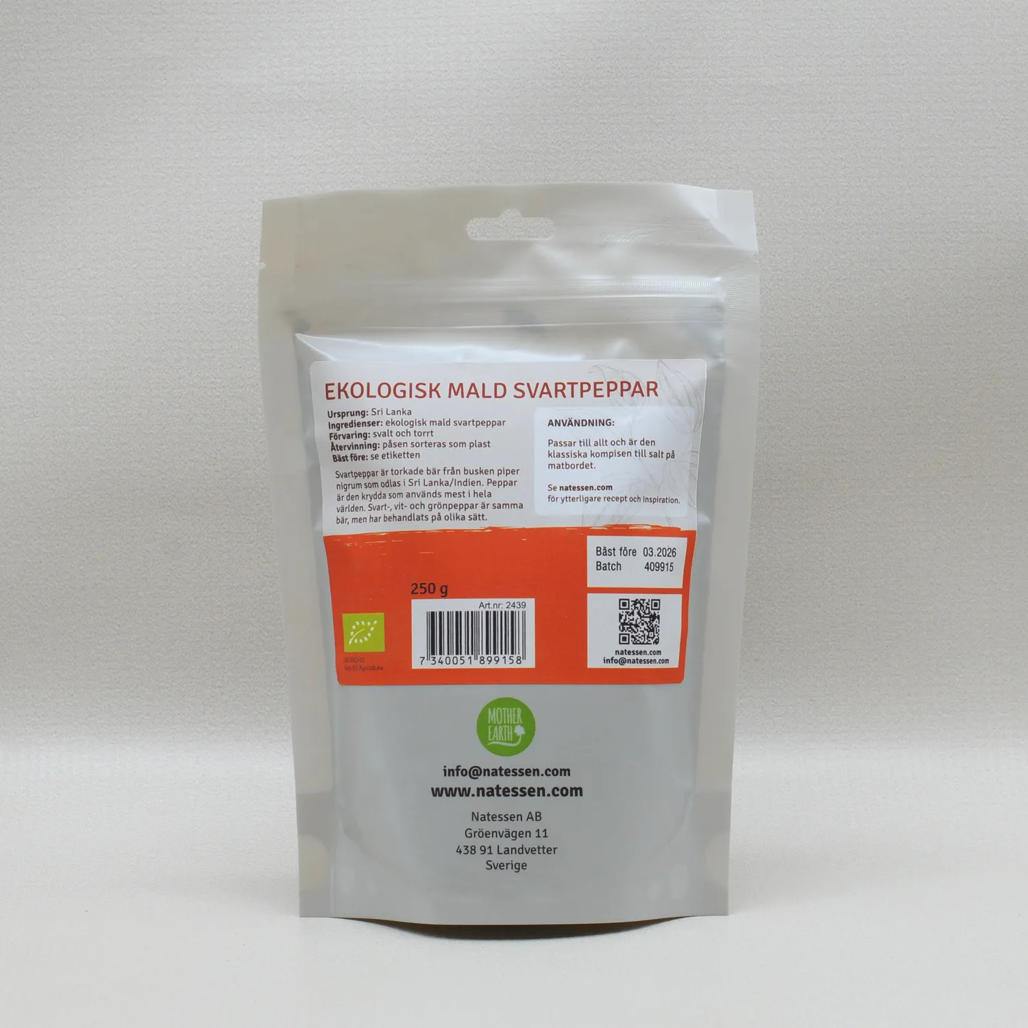 Natessen Mother Earth malt svart pepper 250 g økologisk