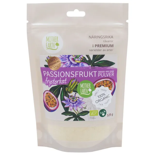 Natessen Mother Earth pasjonsfruktpulver frysetørket 125g øko syrlig