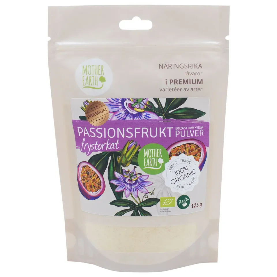 Natessen Mother Earth pasjonsfruktpulver frysetørket 125g øko syrlig