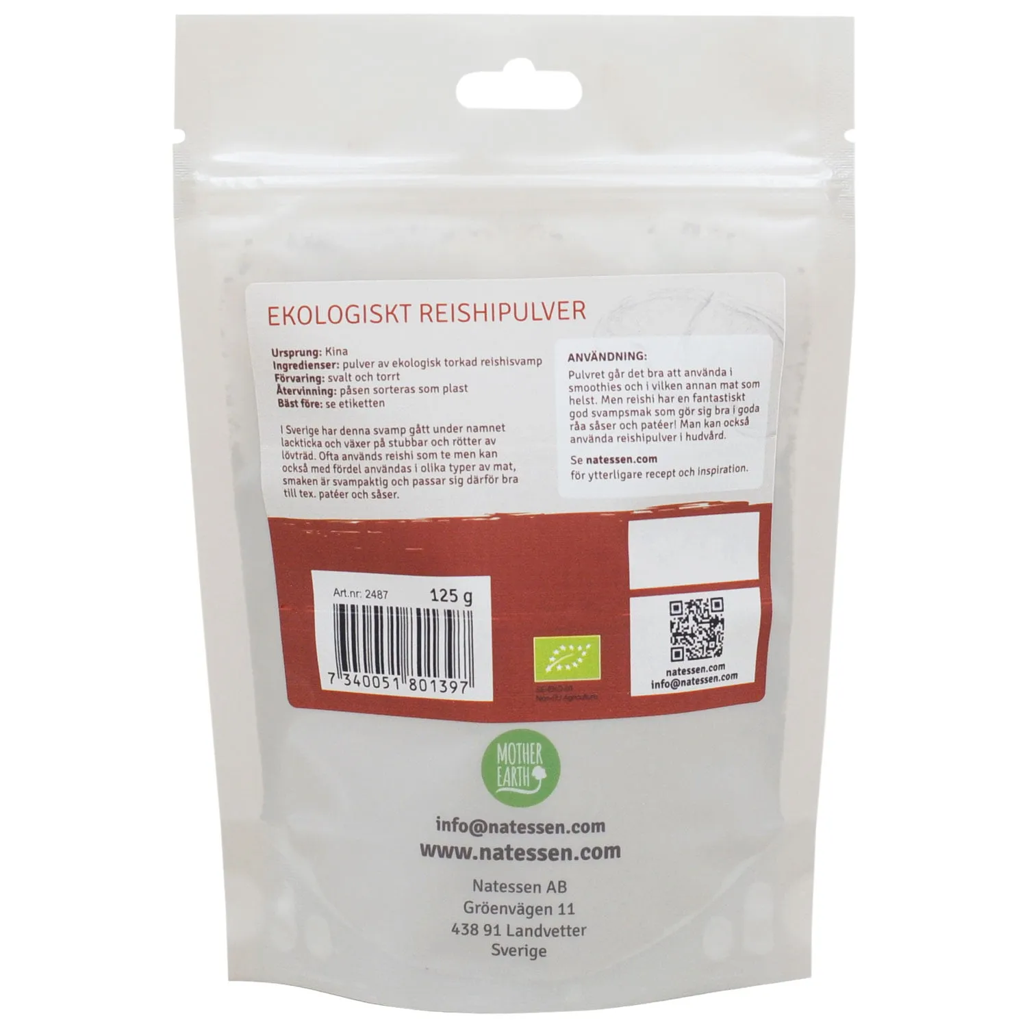 Natessen Mother Earth reishi pulver 125 g økologisk