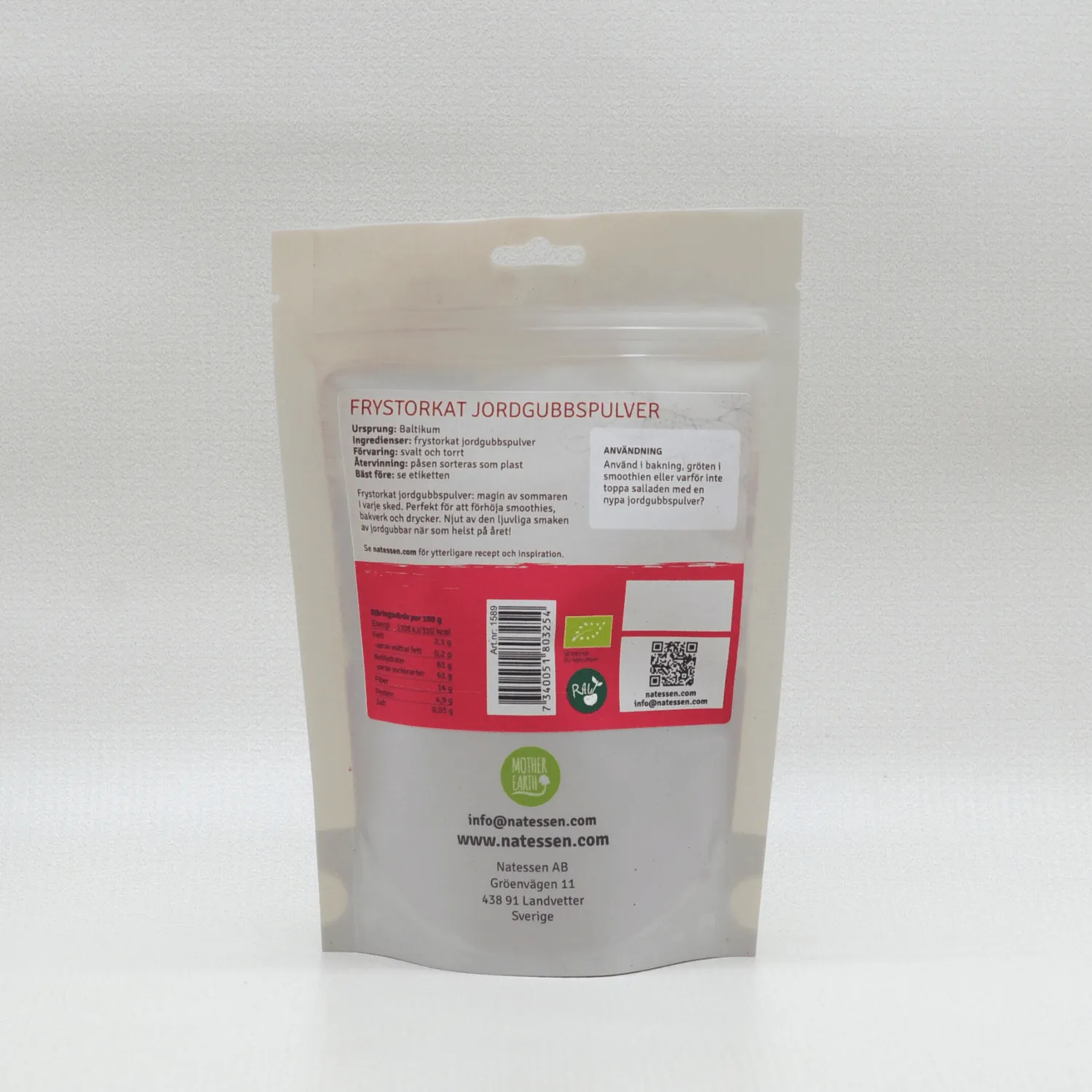 Natessen Mother Earth jordbærpulver frysetørket 100 g raw