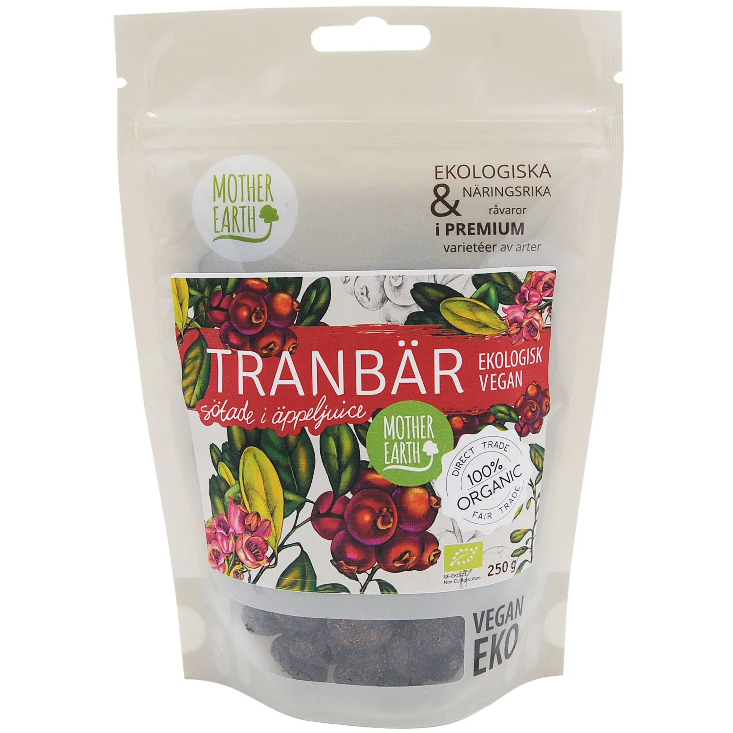 Natessen Mother Earth Tørkede Tranebær EKO 250 g eplejuice-søtet