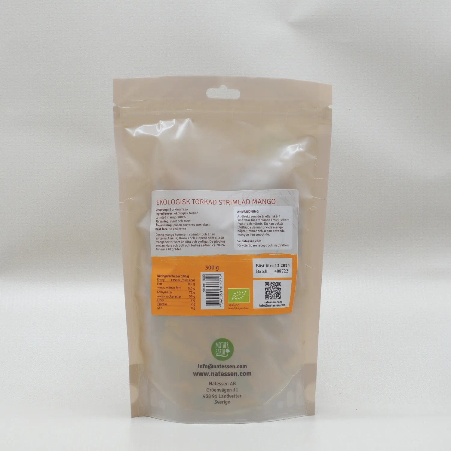 Natessen Mother Earth mangostrimler 300 g tørket øko