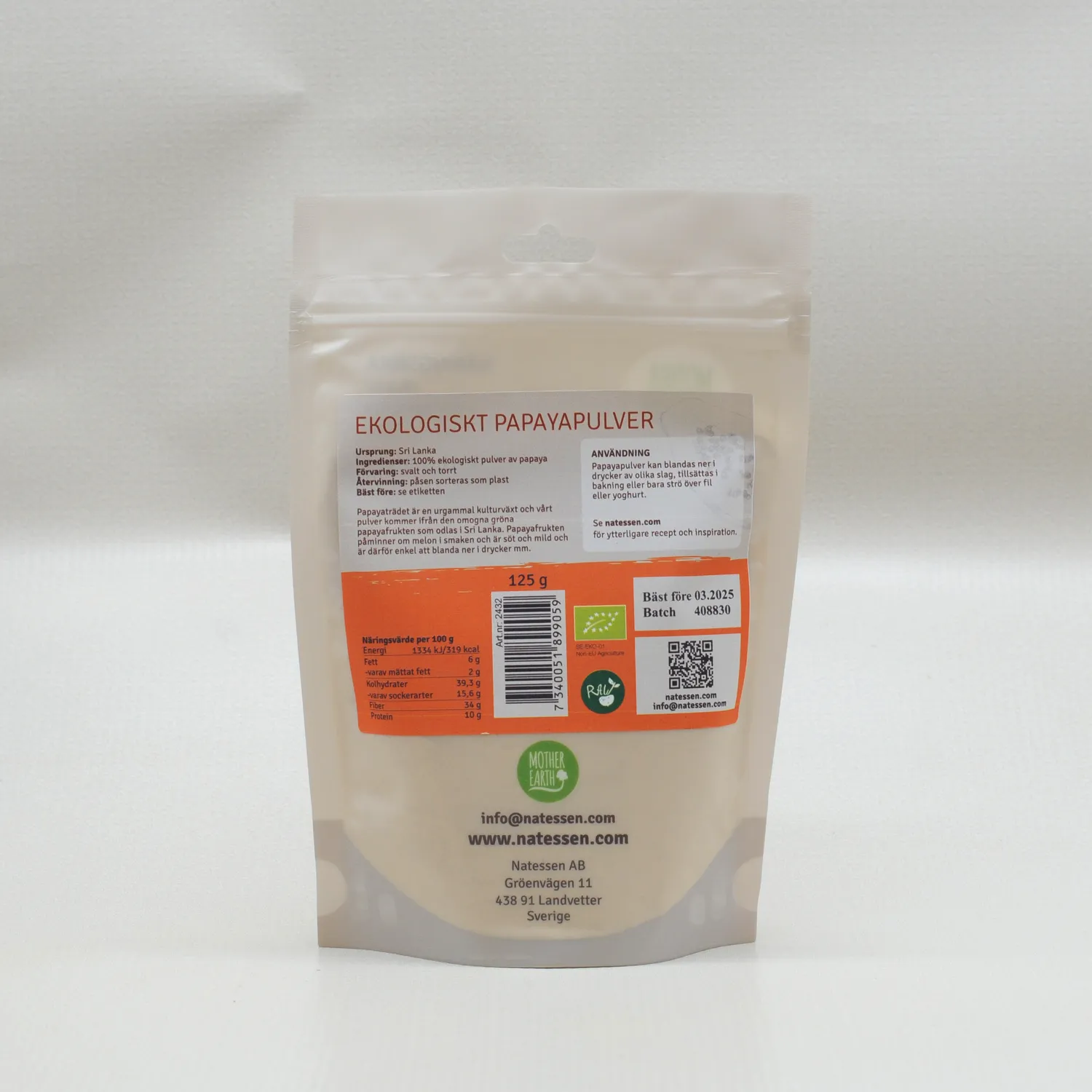 Natessen Mother Earth papayapulver raw 125 g øko