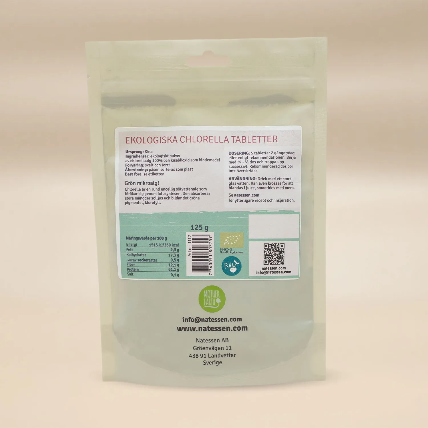 Natessen Chlorella tabletter 125 g rå økologisk