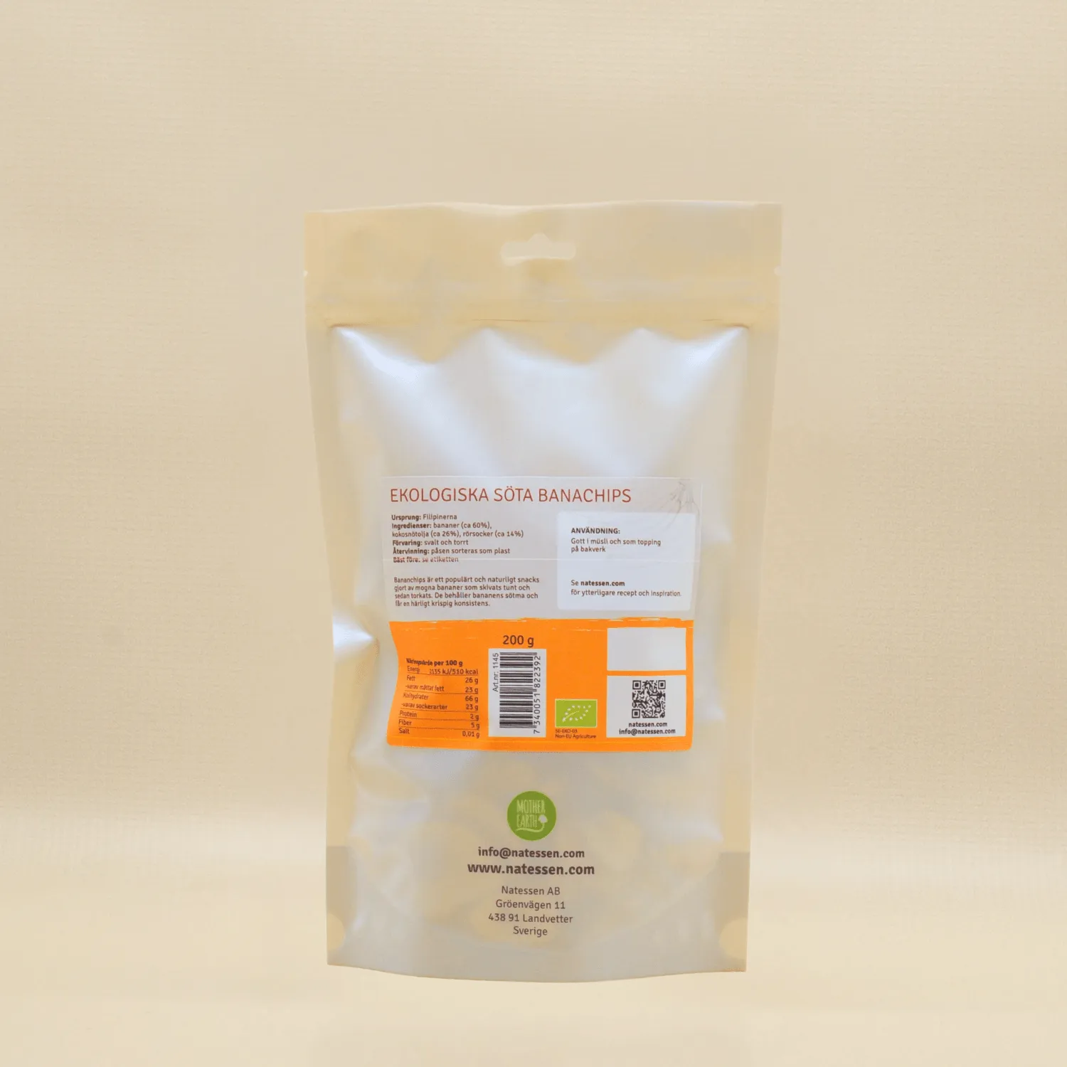 Mother Earth bananchips søte 200 g økologisk