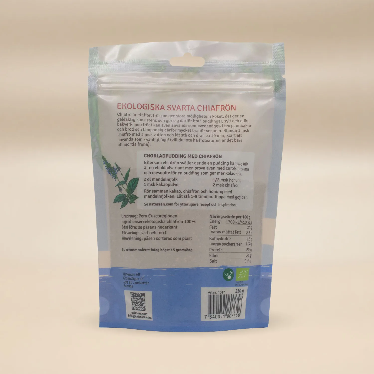 Natessen Mother Earth chiafrø svarte øko 250 g raw