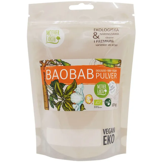 Natessen Mother Earth baobabpulver 125 g rå øko fiberrik