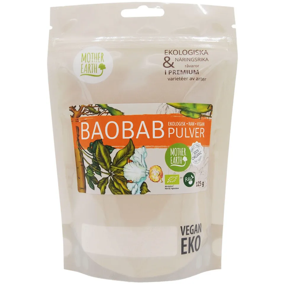 Natessen Mother Earth baobabpulver 125 g rå øko fiberrik