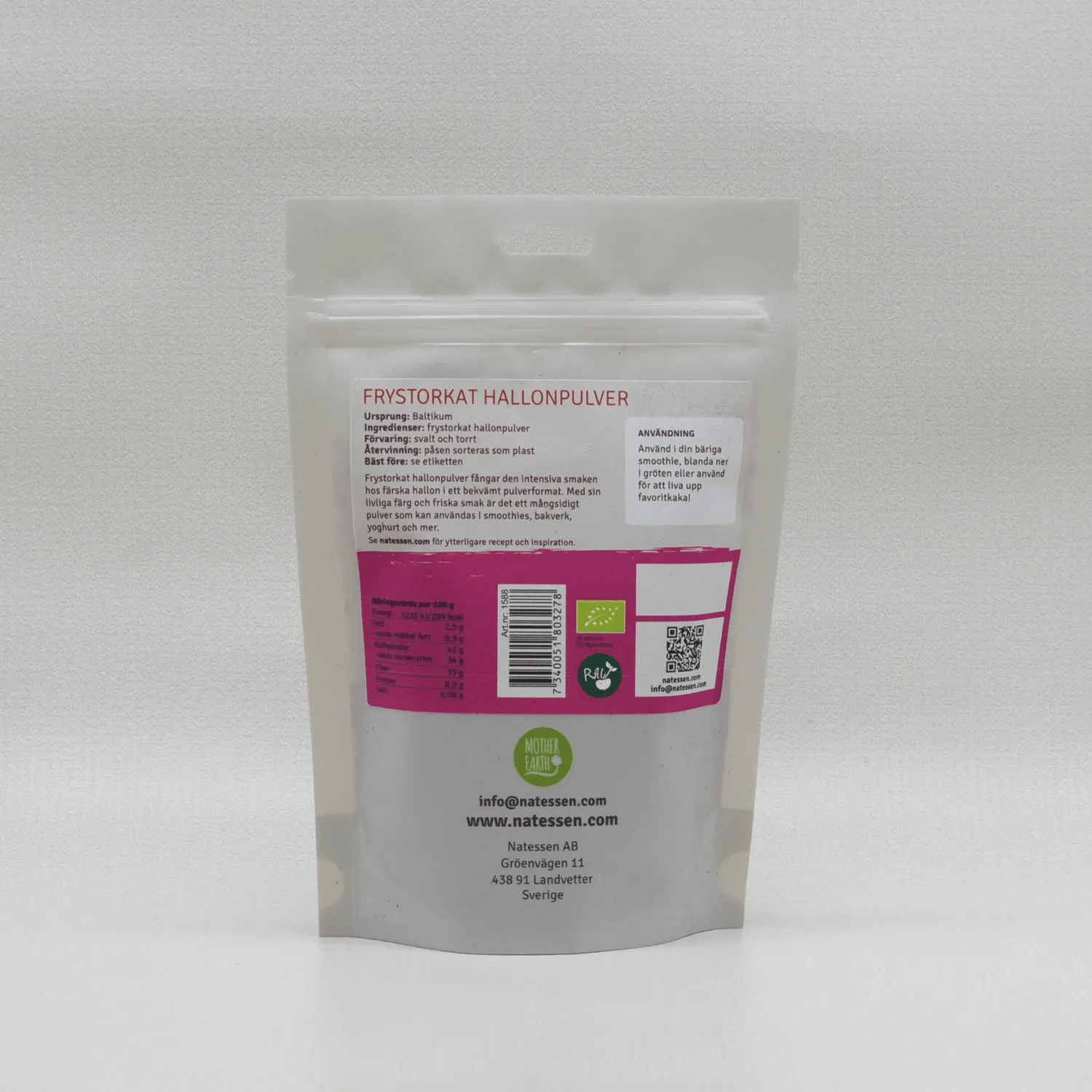 Natessen Mother Earth bringebærpulver 100 g frysetørket øko