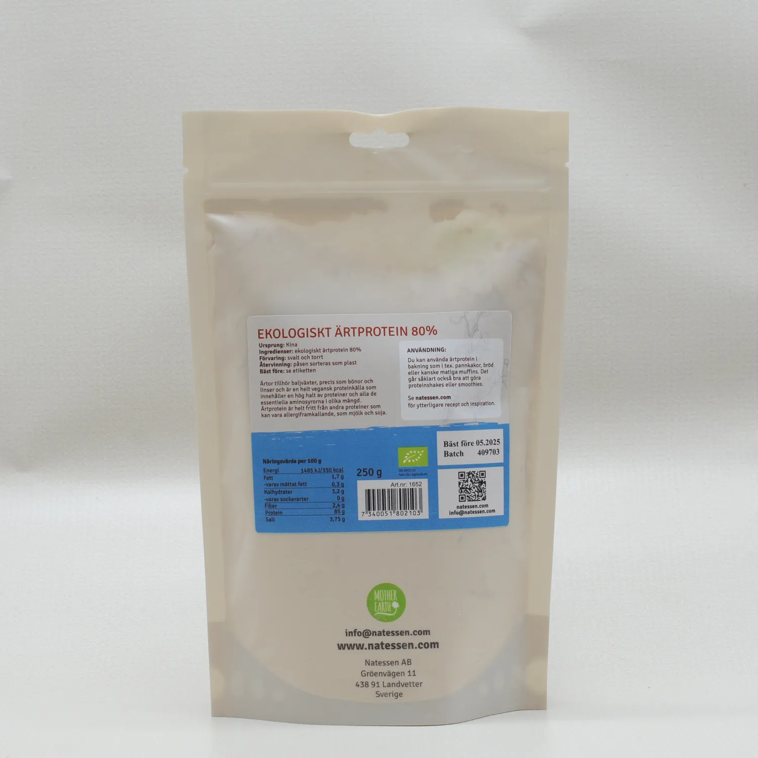 Natessen Mother Earth erteproteinpulver 80% øko 250 g